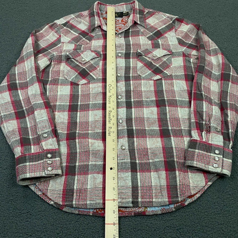 RRL Ralph Lauren Plaid Double Cloth Western Shirt Mens Large Flannel Pearl snap - Picture 7 of 9